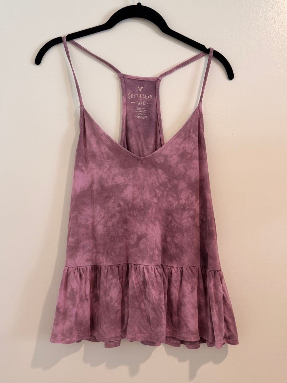 American Eagle Soft & Sexy Tank Top Purple Tie Dye Peplum S